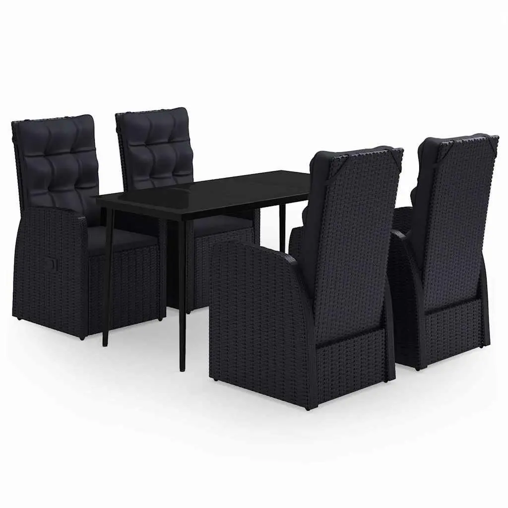 5 Piece Garden Dining Set Powder-coated Steel PE Rattan Chairs Glass Black