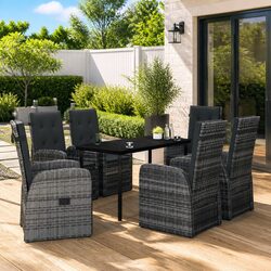7 Piece Grey Outdoor Patio Dining Set with Cushions