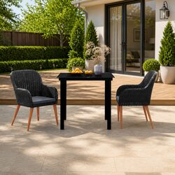 Sturdy Black 3 Piece Garden Dining Set with Cushions