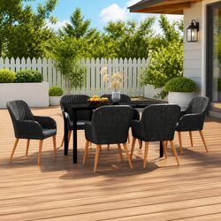 Sturdy 7 Piece Black Garden Dining Set with Cushions