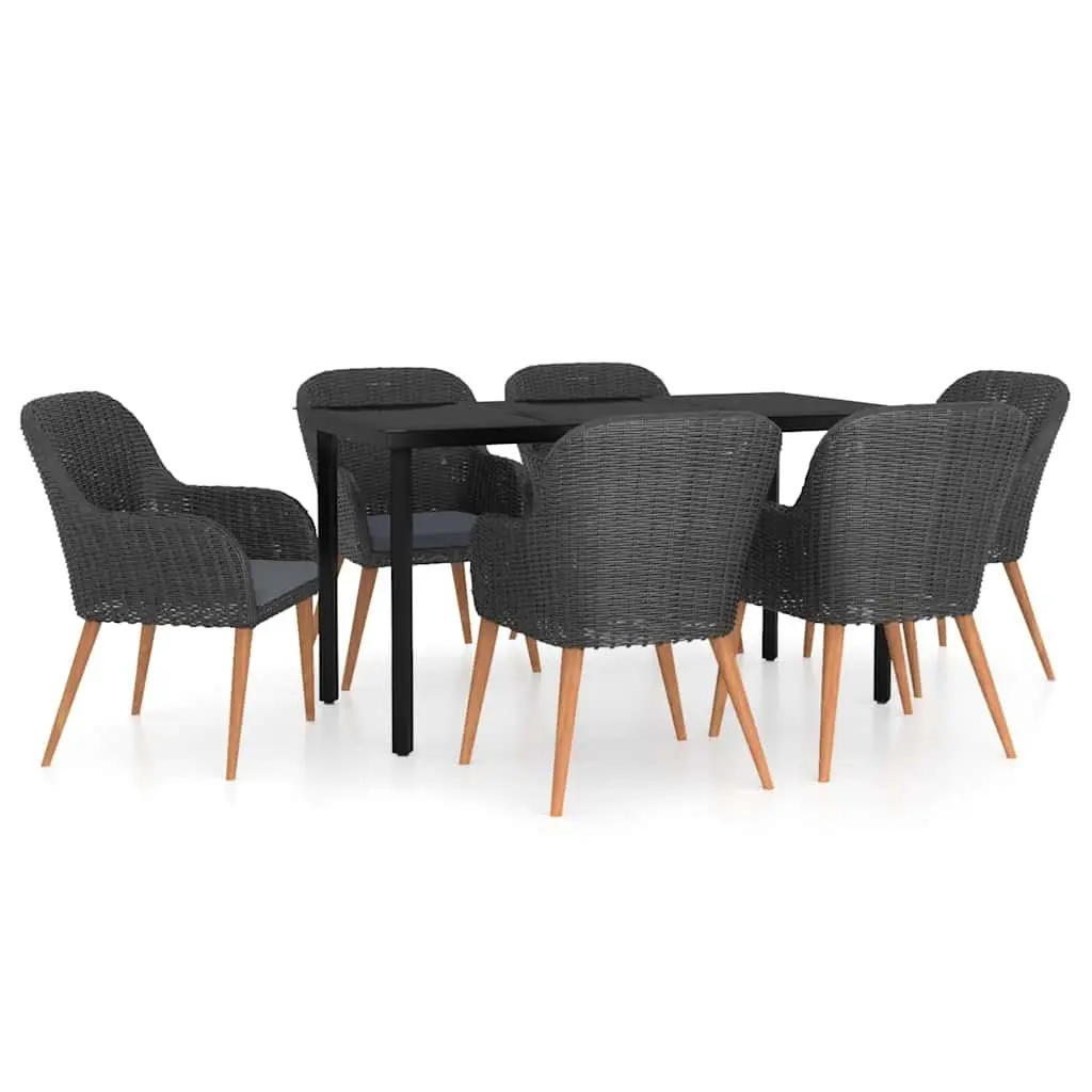 7 Piece Black Garden Dining Set with Cushions