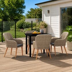 5 Piece Brown Garden Dining Set with Cushions