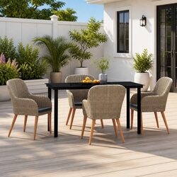 Brown 5 Piece Garden Dining Set with Cushions
