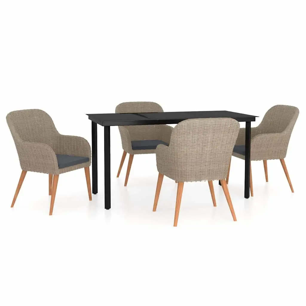 Brown 5 Piece Garden Dining Set with Cushions