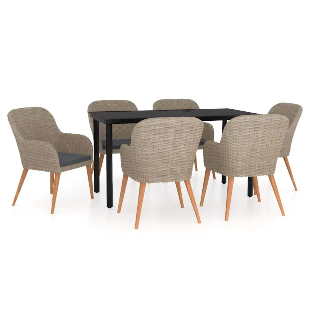 7-Piece Brown Rattan Garden Dining Set with Glass Top