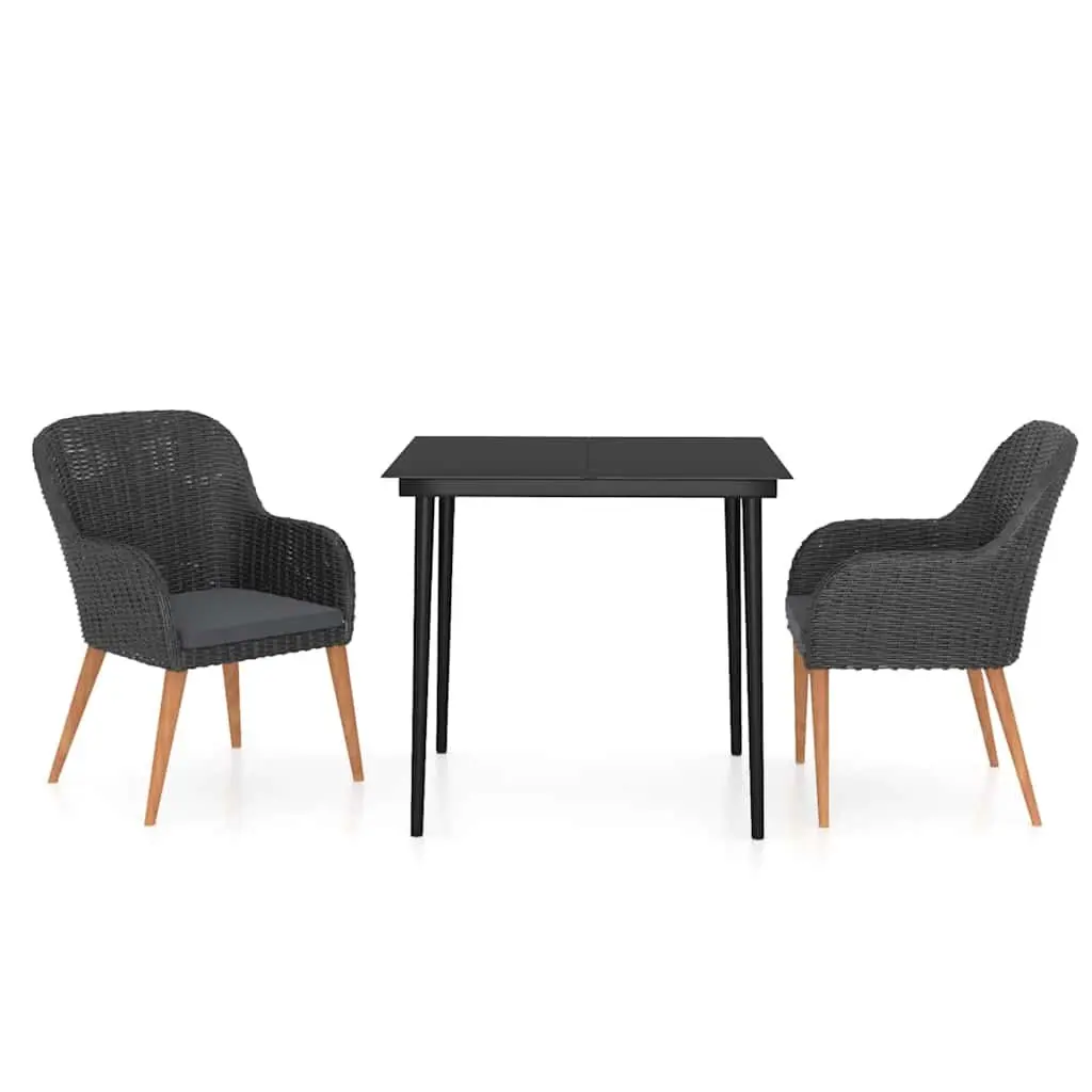 Garden Dining Set 3 Piece Outdoor Furniture Table Chairs with Cushions Black