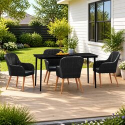 Durable 5 Piece Black Garden Dining Set with Cushions