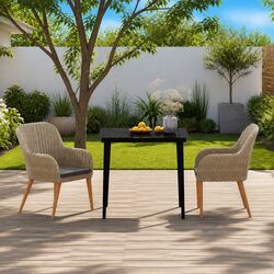 Durable Garden Dining Set with Cushions and Glass Top