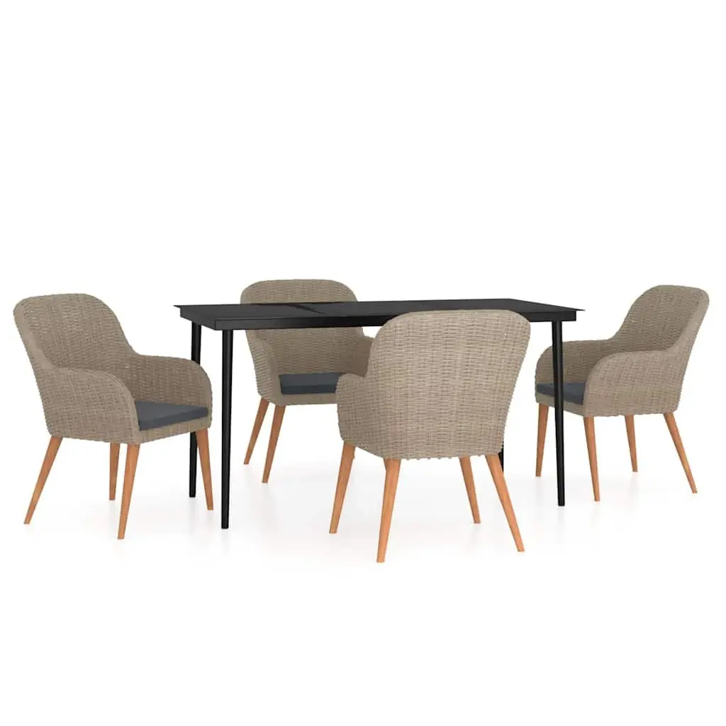 5 Piece Outdoor Dining Set Powder-coated Steel Water-resistant PE Rattan Brown with Cushions