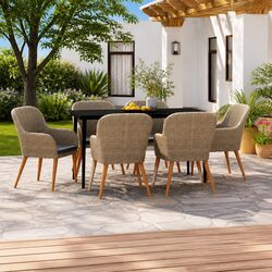 Sturdy 7 Piece Garden Dining Set with Cushions in Brown