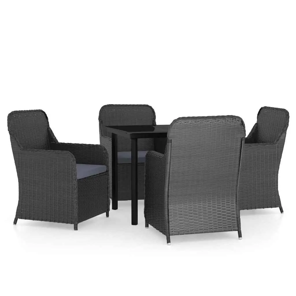 5 Piece Outdoor Dining Set Steel PE Rattan Cushions Black