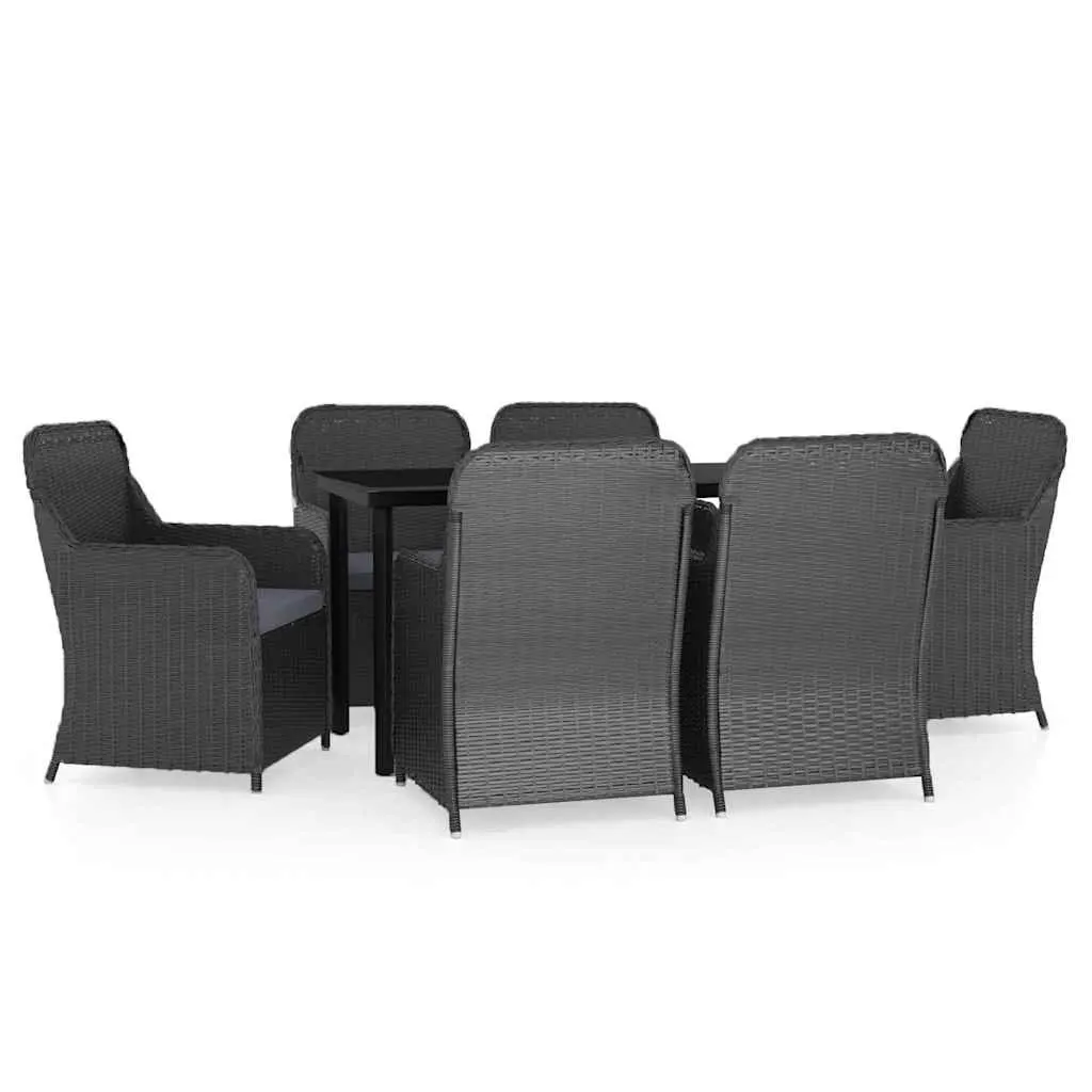 7 Piece Garden Dining Set Powder-coated Steel Water-resistant PE Rattan Black