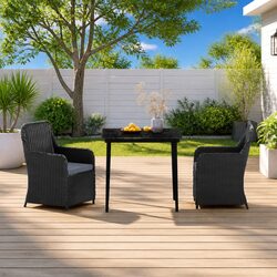 Premium 3 Piece Garden Dining Set with Cushions - Black