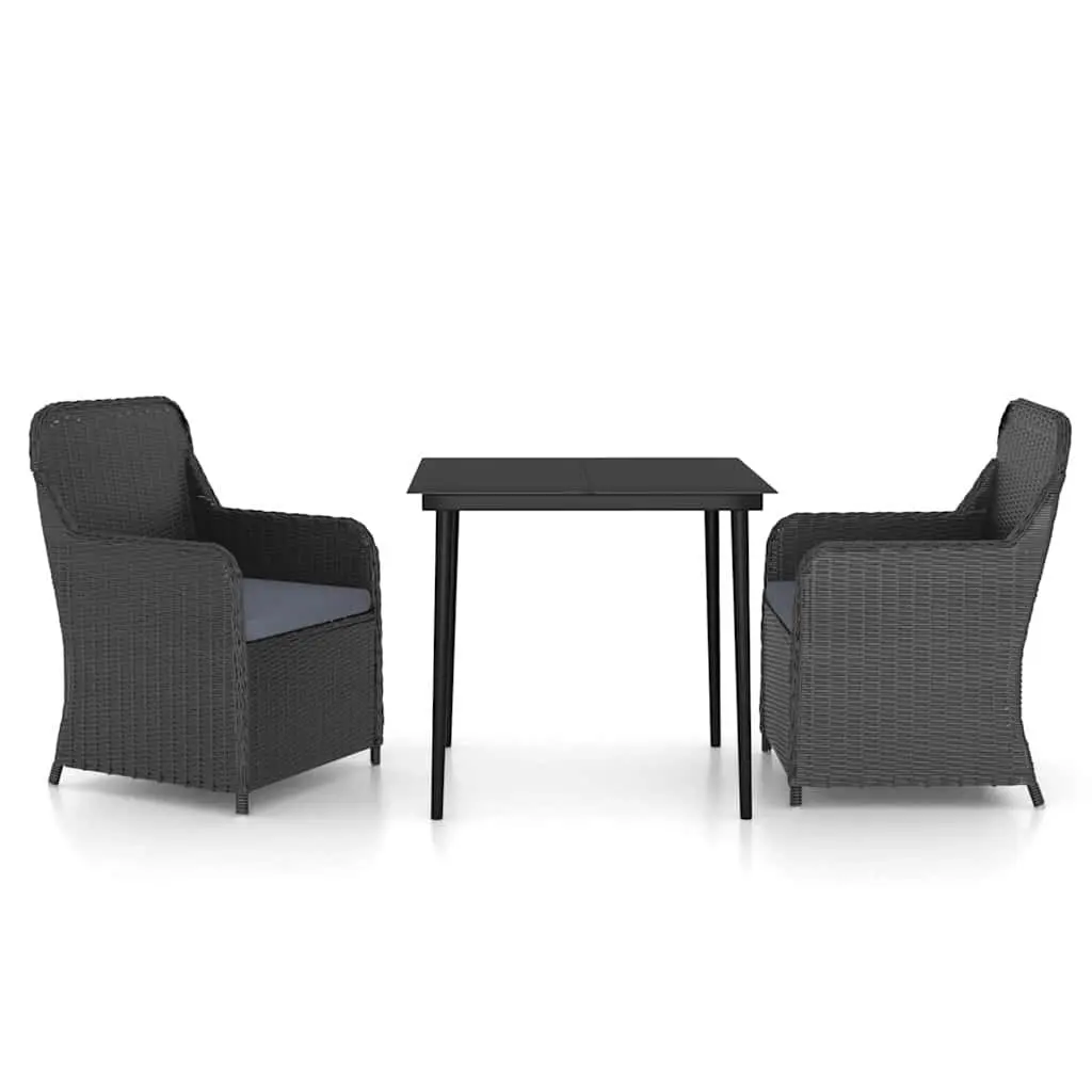 Garden Dining Set 3 Piece Outdoor Furniture Table Chairs with Cushions Black