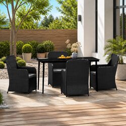 5 Piece Black Outdoor Dining Set with Cushions and Glass Top