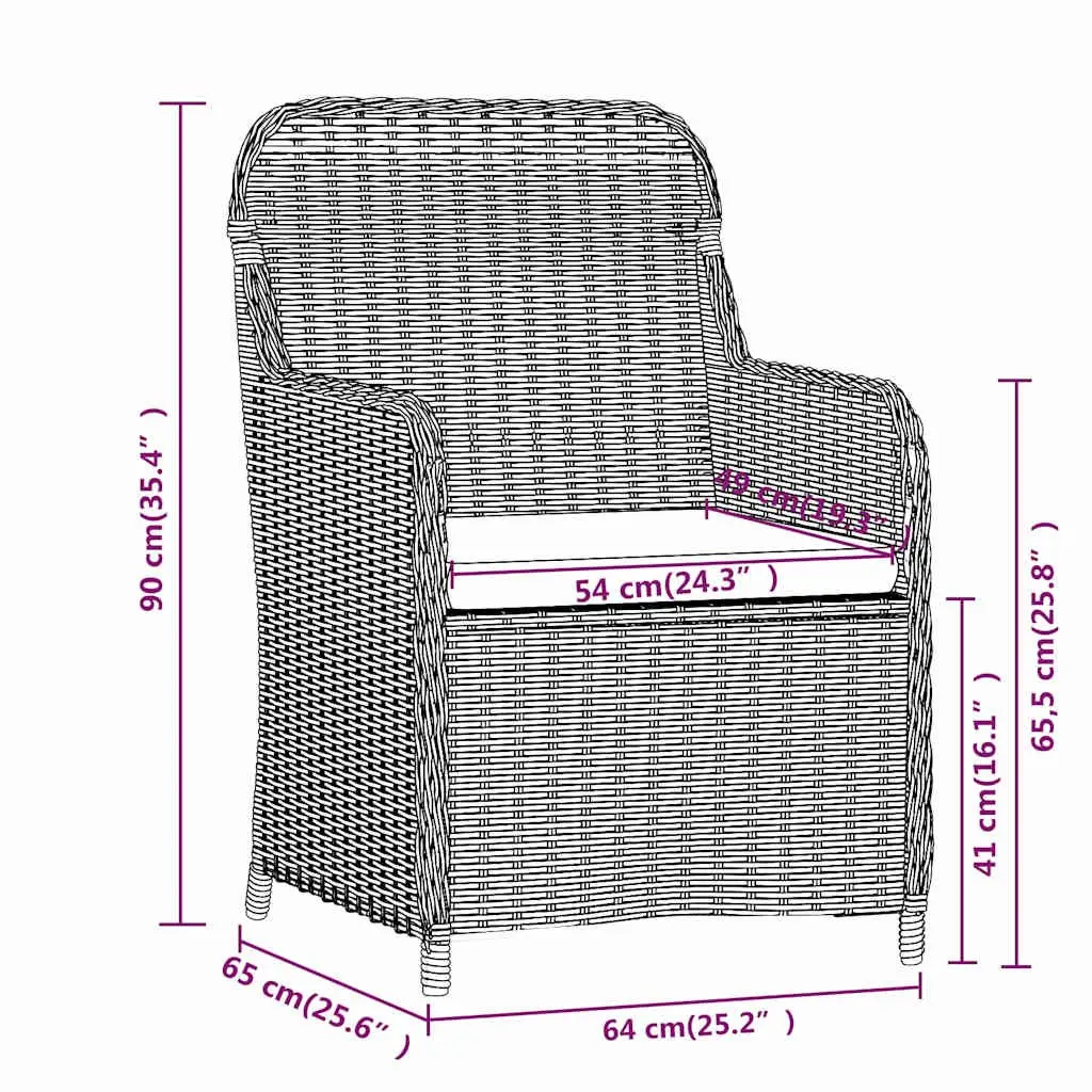 Garden Dining Set Powder-coated Steel 7 Piece Outdoor Furniture Black PE Rattan Chairs with Cushions