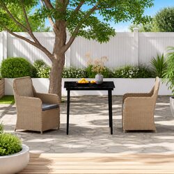 Stylish Brown 3 Piece Garden Dining Set with Table and Chairs