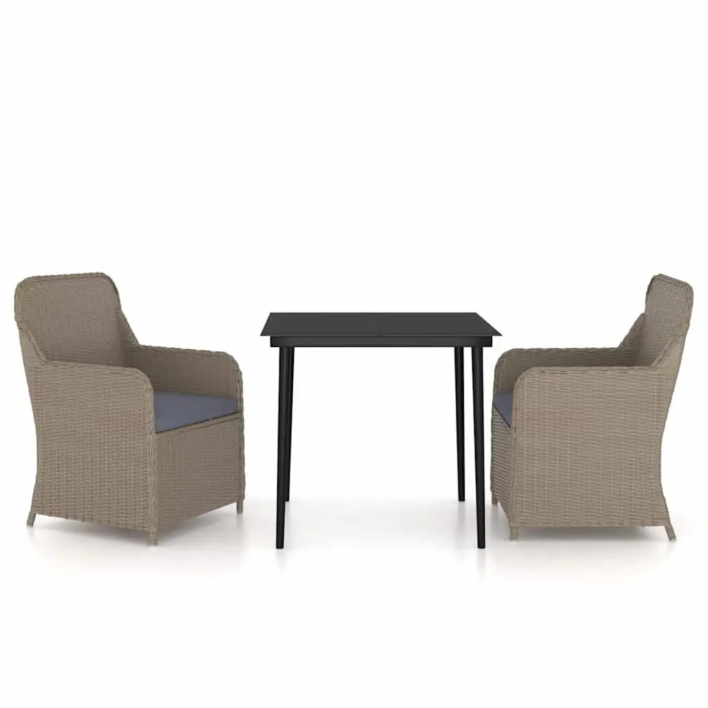 Brown 3 Piece Garden Dining Set with Table and Chairs