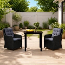 3-Piece Black Steel Frame Outdoor Dining Set with Rattan Chairs