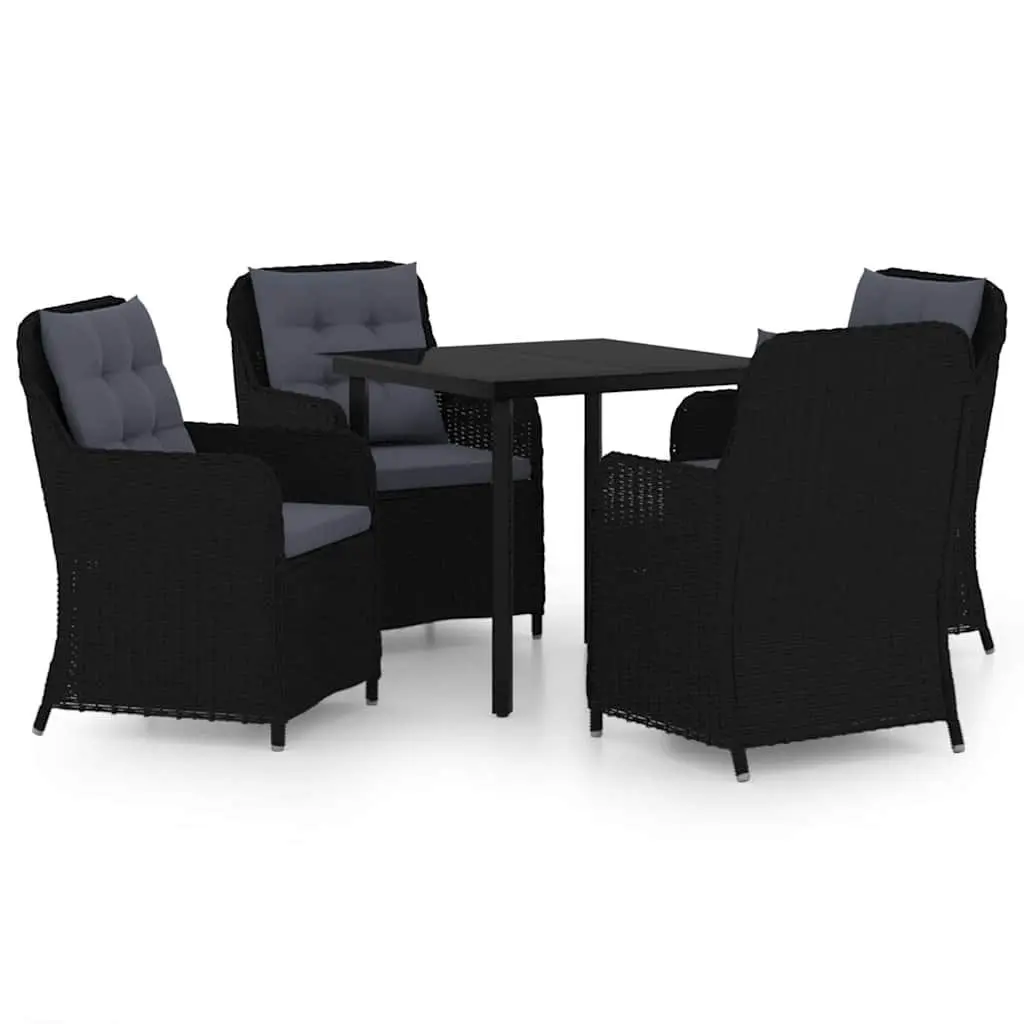 5 Piece Garden Dining Set with Black Glass Table