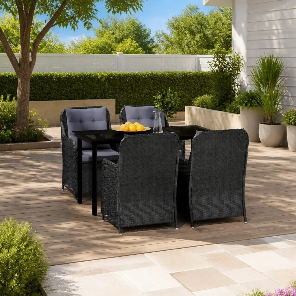 5 Piece Outdoor Dining Set with Glass Table