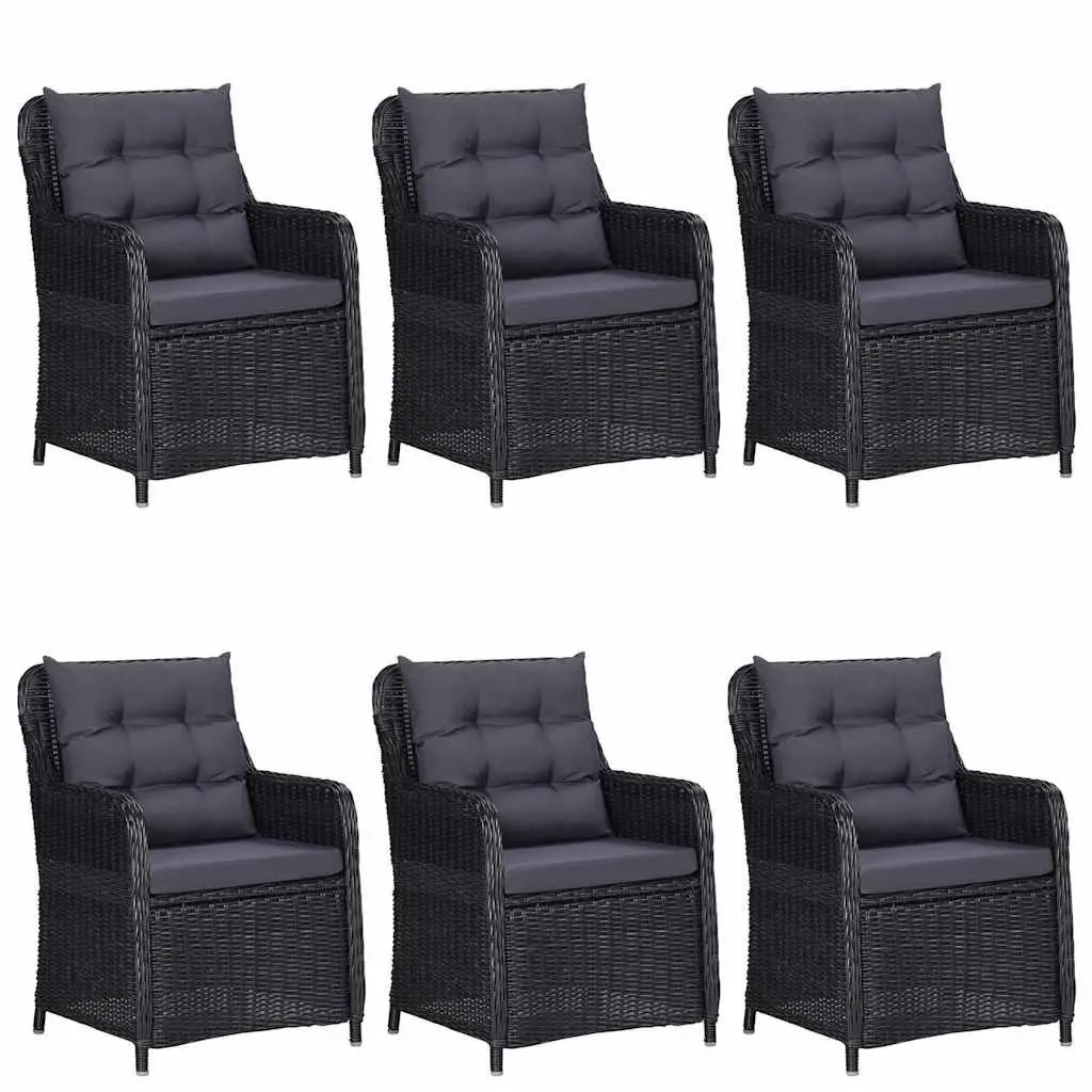 7 Piece Garden Dining Set Steel Frame PE Rattan Chairs Glass Top Black