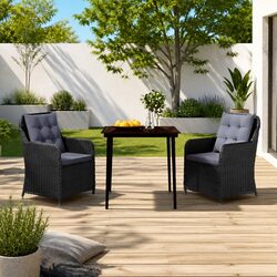 Durable 3 Piece Black Garden Dining Set for Outdoors