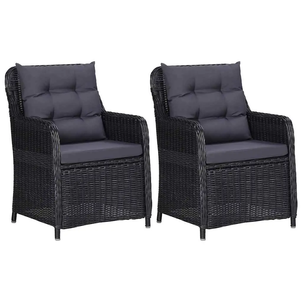 3 Piece Garden Dining Set Steel PE Rattan Cushions Black