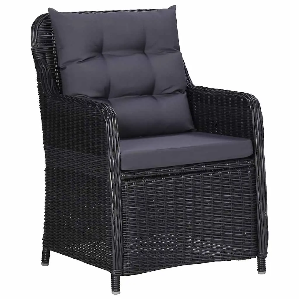 3 Piece Garden Dining Set Steel PE Rattan Cushions Black