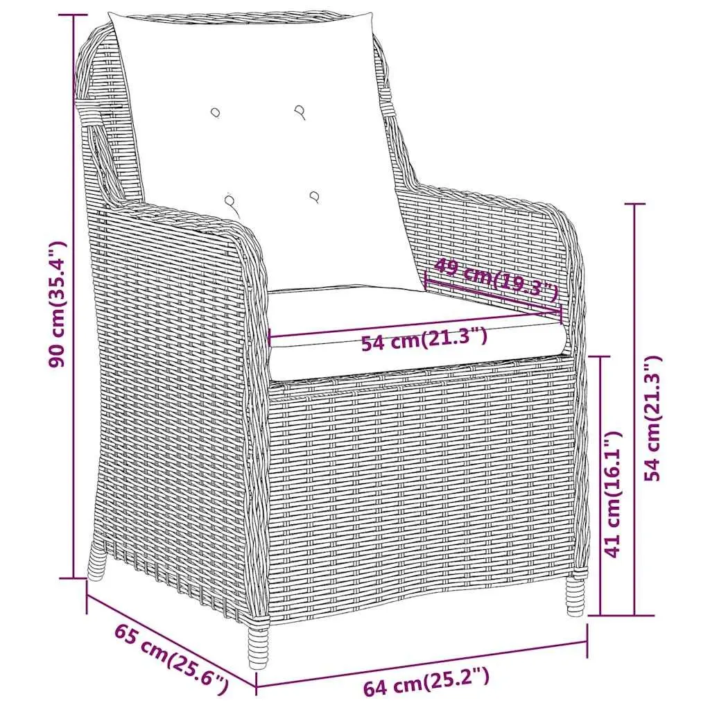 3 Piece Garden Dining Set Steel PE Rattan Cushions Black