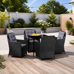 5-Piece Garden Dining Set with Black Steel Frame