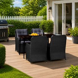5 Piece Outdoor Dining Set with Black Steel Frame and PE Rattan