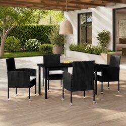 5 Piece Garden Dining Set with Steel Frame and Rattan Chairs