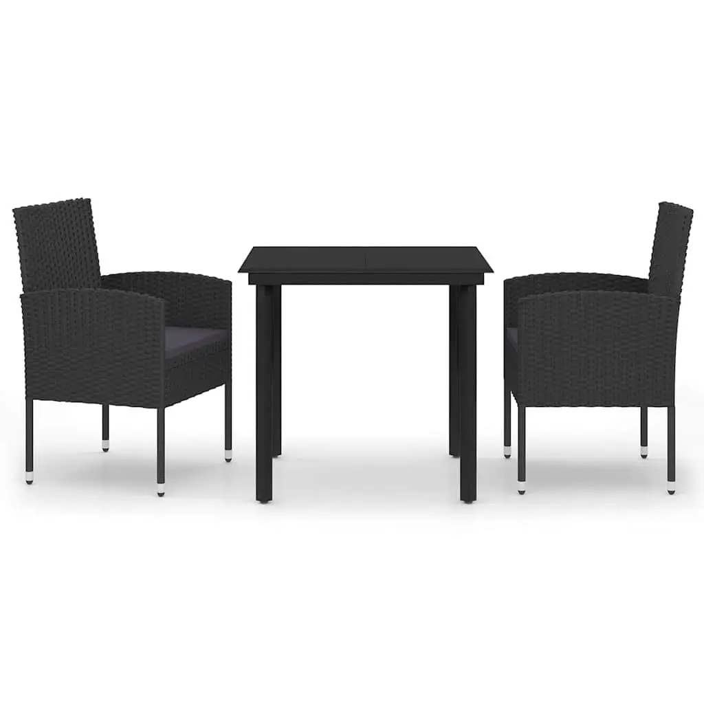 Garden Dining Set Steel 3 Piece Outdoor Furniture Table Chairs Black