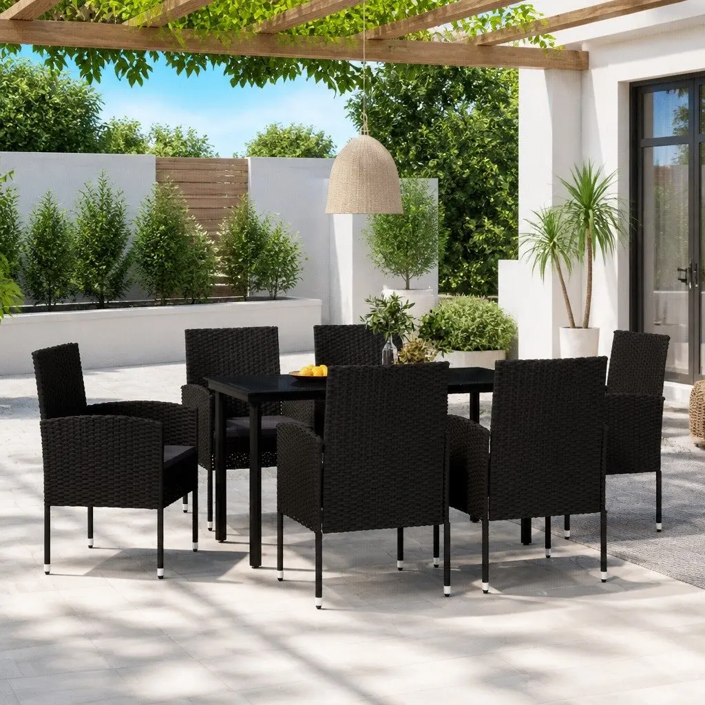 7-Piece Garden Dining Set with Steel Frame and Glass Top