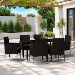 7-Piece Garden Dining Set with Steel Frame and Glass Top