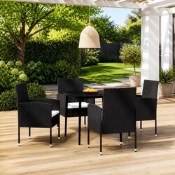 5-Piece Outdoor Dining Set with Black Steel Frame