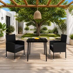 3-Piece Garden Dining Set with Steel Frame and Rattan Chairs