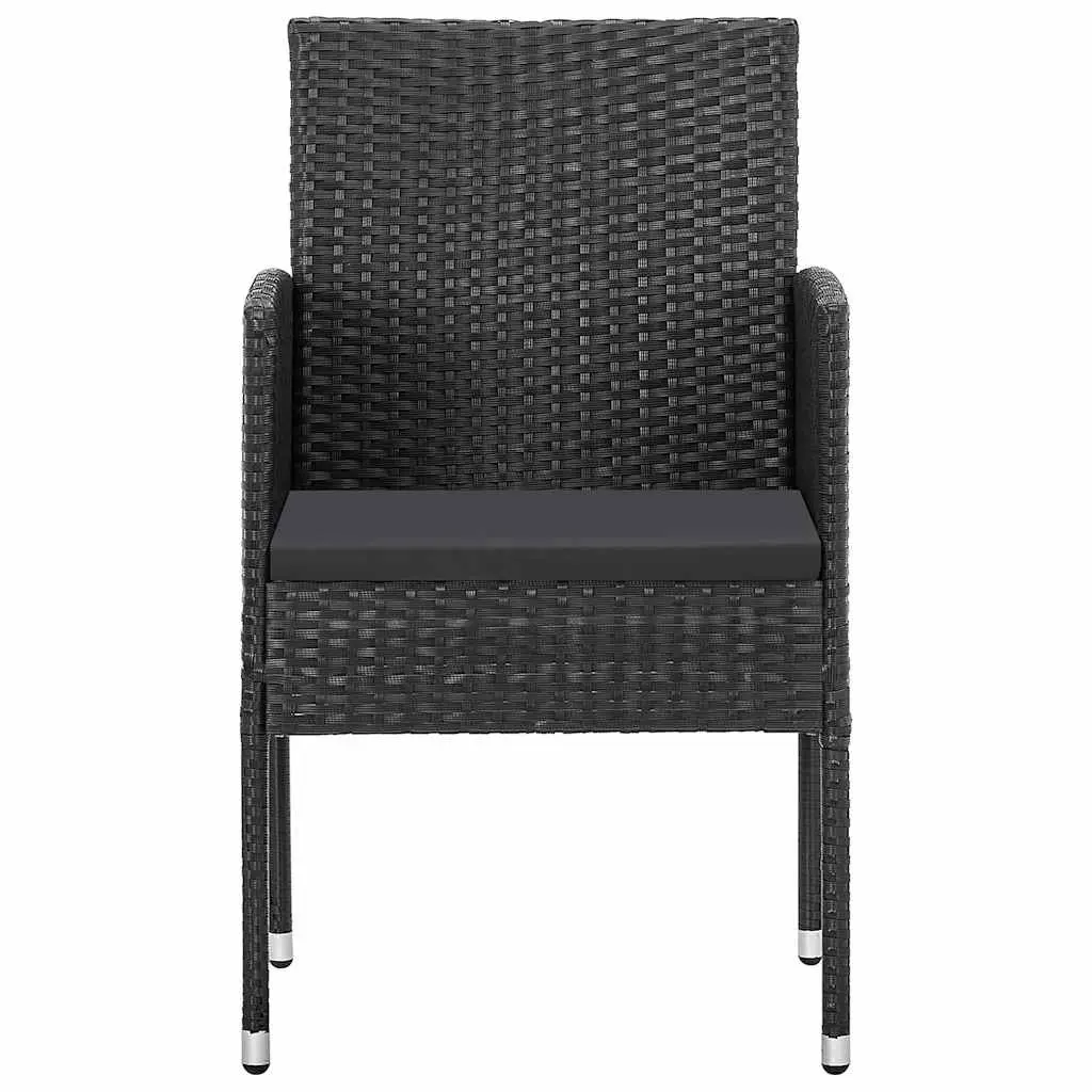 5 Piece Outdoor Dining Set Steel Frame PE Rattan Chairs Glass Top Black