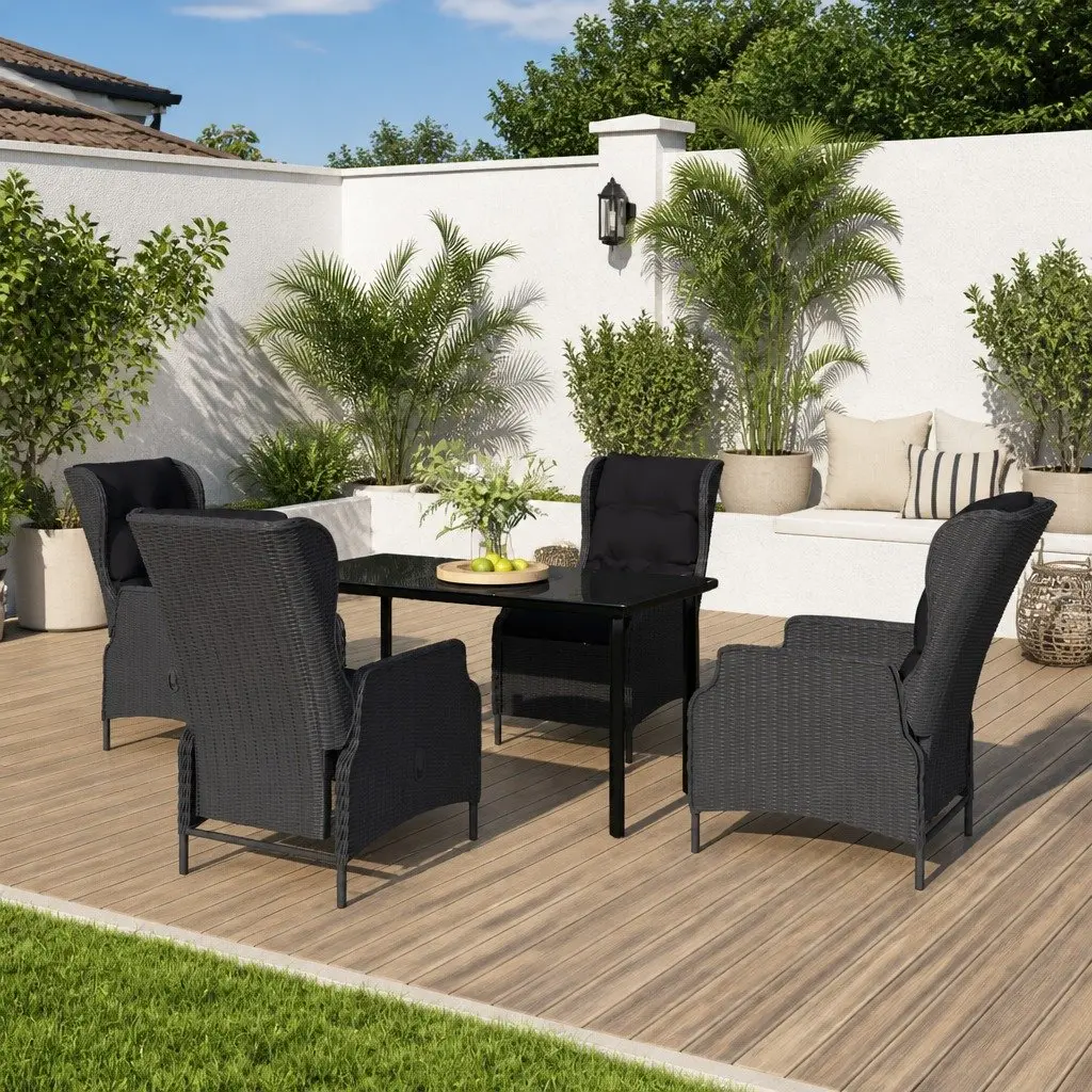 5 Piece Grey Garden Dining Set with Reclining Chairs