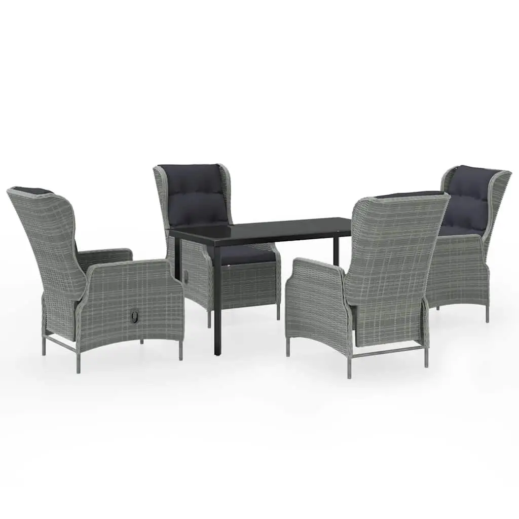 5 Piece Garden Dining Set Steel PE Rattan Chairs Glass Table Grey