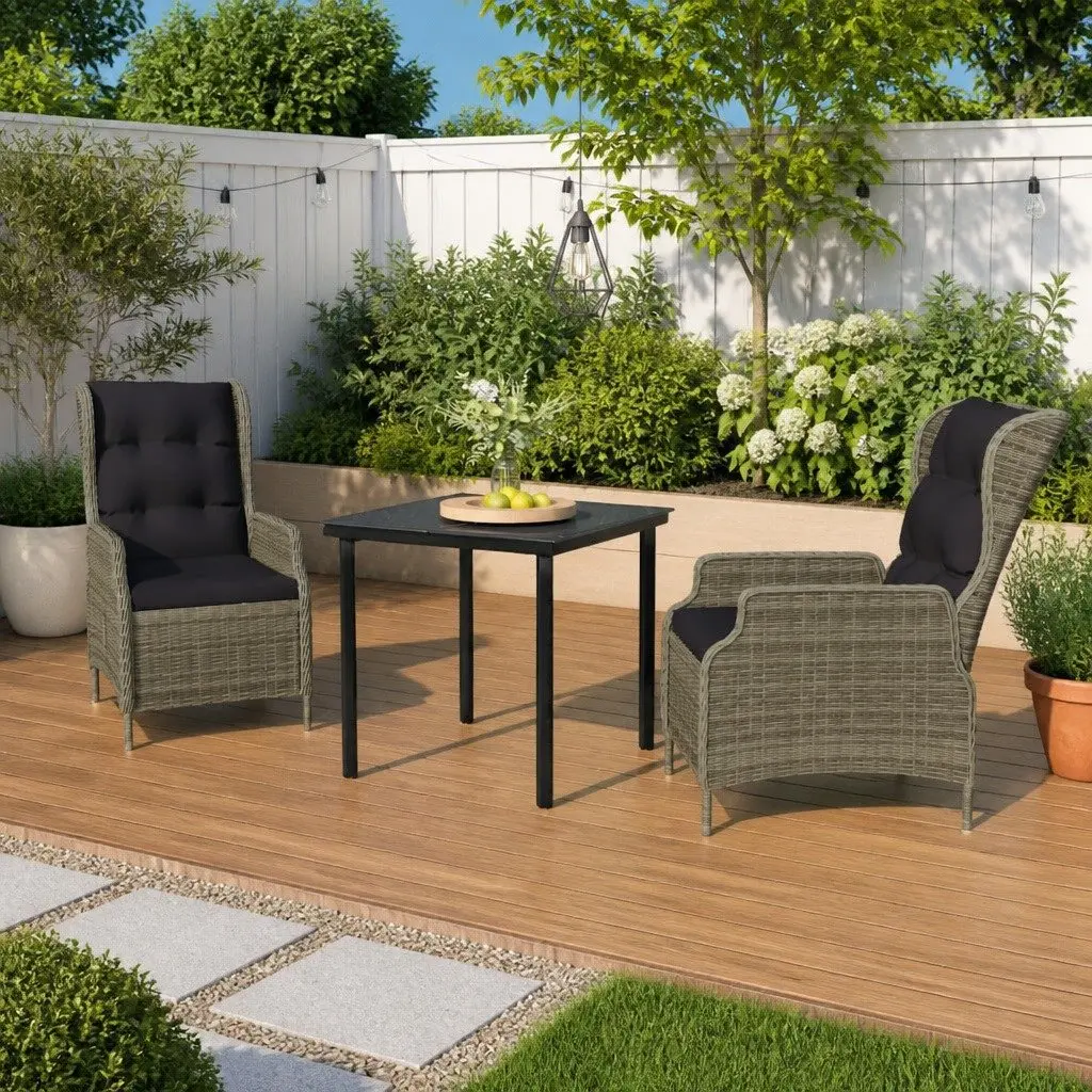 3-Piece Brown Garden Dining Set with Reclining Chairs