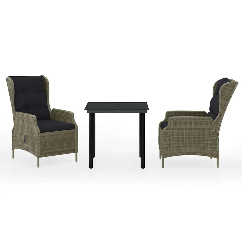 3-Piece Brown Garden Dining Set with Reclining Chairs