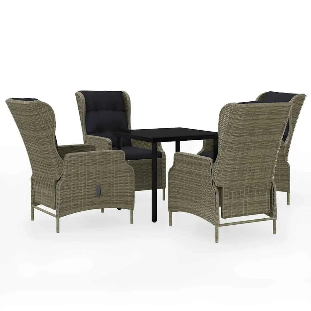 Garden Dining Set Steel Frame Glass Top 5 Piece Outdoor Furniture Patio Chairs Brown