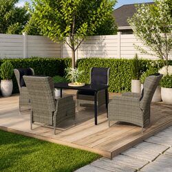 5-Piece Garden Dining Set with Reclining Chairs and Glass Table