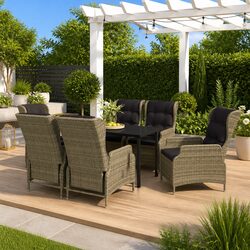 7-Piece Brown Garden Dining Set with Reclining Chairs