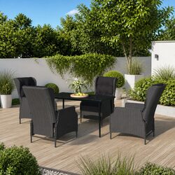 5-Piece Grey Outdoor Dining Set with Reclining Chairs