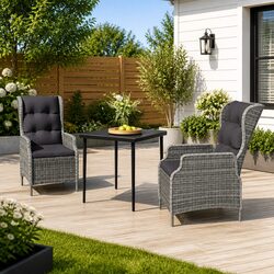 Sturdy 3 Piece Garden Dining Set with Reclining Chairs