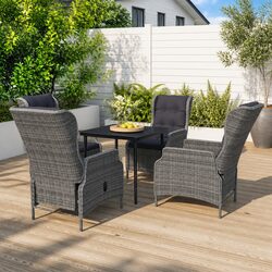5-Piece Grey Garden Dining Set with Reclining Chairs