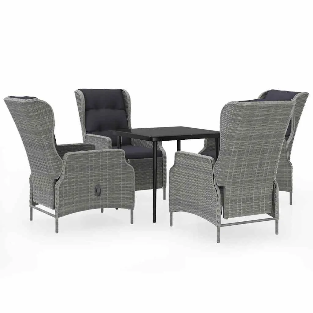 5-Piece Grey Garden Dining Set with Reclining Chairs